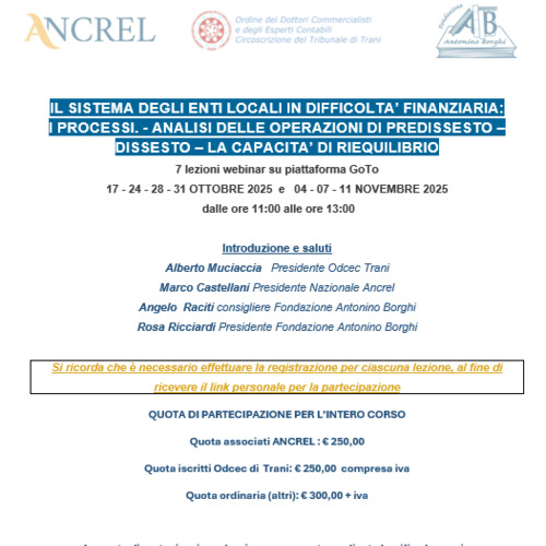 IL SISTEMA DEGLI ENTI LOCALI IN DIFFICOLTA’ FINANZIARIA: PROCESSI-ANALISI PREDISSESTO-DISSESTO-CAPACITA’ DI RIEQUILIBRIO